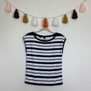 Talbots Navy Blue Metallic Knit Stripe Sleeveless Sweater Size MP